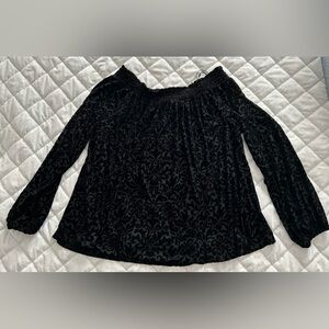 Gorgeous Black Velvet Floral Burnout Off the Shoulder Swing Top Loft Large L